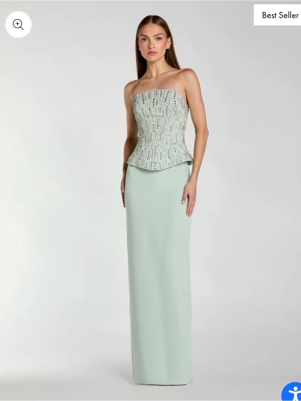 Mac Duggal Mint Green Strapless Beaded Peplum Column Gown - Only Worn Once